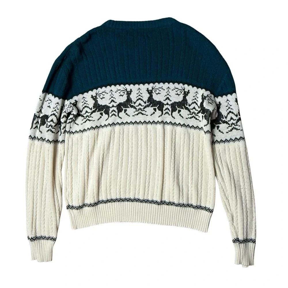 Vintage‎ Rob Winter Reindeer Sweater Size Medium Fair Isle Classic Preppy Green